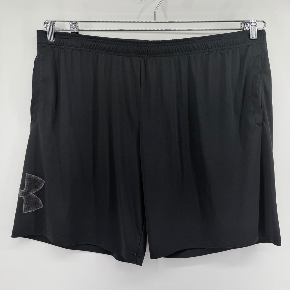 Under Armour Athletic Shorts Mens 4XL Black Loose Fit Graphic Logo Pockets 9.5in